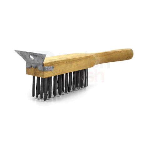 Gordon Brush 4x11 Row 0.014 CS Wire Wood Handle w Scraper Heavy Duty Scratch Brush, PK12 484CSCG